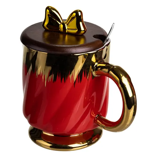 Чашка порцелянова Ribbon 450 мл з кришкою та ложкою червоний FM-23C - фото 4