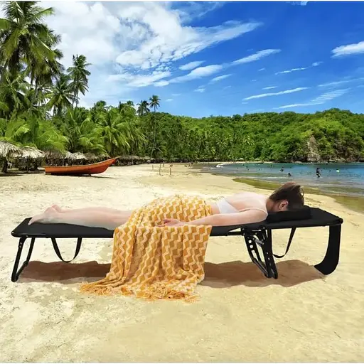 Шезлонг Costway Hanna розкладний з отвором для обличчя чорний - фото 2