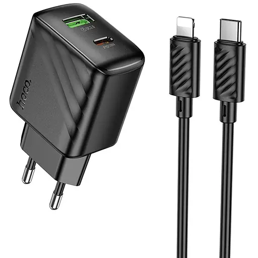 МЗП Hoco CS25A Rico PD20W+QC3.0 (1USB-A/1C) + кабель Type-C to Lightning Black