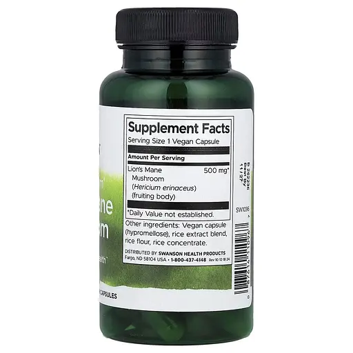 Ежевик гребенчатый Swanson Lion's Mane Mushroom 500 mg Full Spectrum, 60 капсул для поддержки когнитивной функции - фото 2