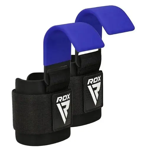 Крюки для тяги на запястье RDX W5 Gym Hook Strap Blue Plus (WAN-W5U+) - фото 1