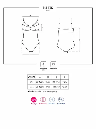 Еротичне боді Obsessive 818-TED-1 з вишивкою L/XL чорний - фото 4