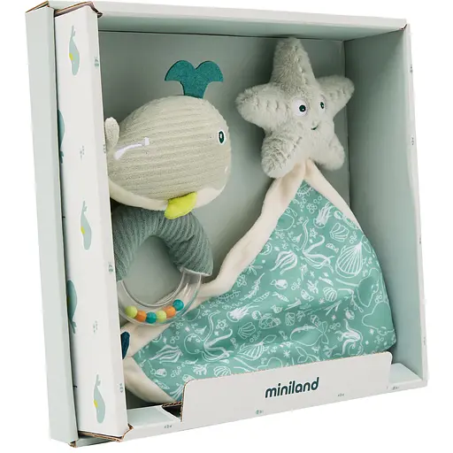 Подарочный набор в коробке (текстильный комфортер и погремушка) Miniland Baby Sea Gift (97360)