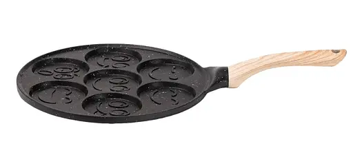 Порционная сковорода 7 круглых секций смайлов для блинов омлетов панкейков Черный - фото 1