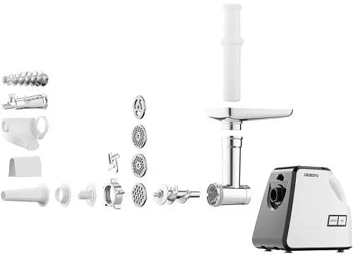 М'ясорубка Ardesto MGA-2300W, White/Black, 2300Вт, 4 диски, соковижималка для томатів та ягід, насадки домашніх ковбасок та кеббе, реверс, 2.2кг/хв - фото 2