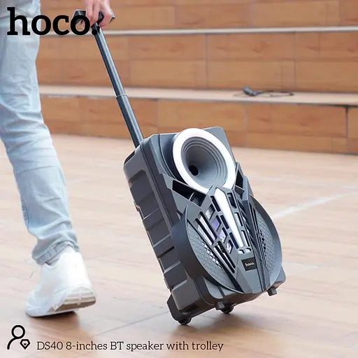 Колонка портативна — караоке система Hoco DS40 8-inches BT speaker with trolley з ручкою на колесах - фото 8