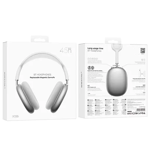 Накладні навушники Borofone BO35 Adorable, BT headphones, BT5.4, AUX, 400mAh, 45h, silver - фото 6