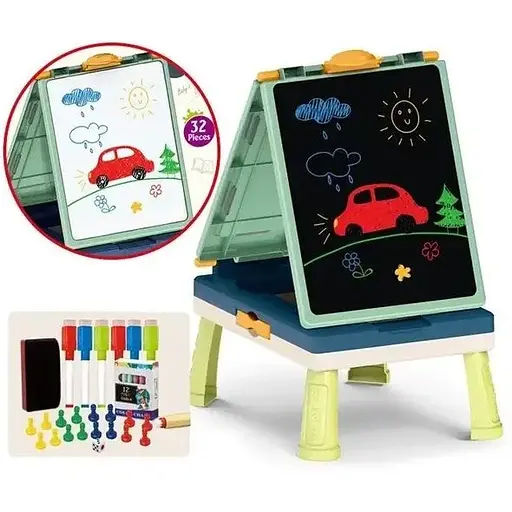 Дитячий двосторонній мольберт Art Kids "Веселі забавки" маркер, крейда, губка Зелений - фото 3