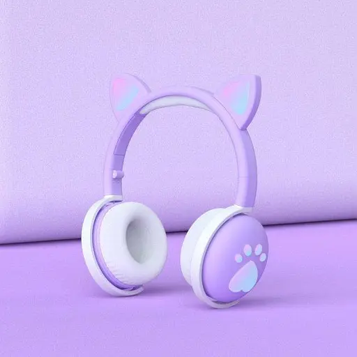 Беспроводные детские наушники CAT ВК-1 с кошачьими ушками и LED подсветкой, подарочные светло-фиолетовые - фото 4