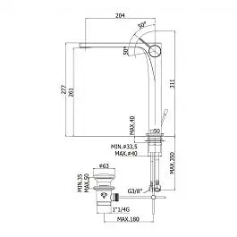 Змішувач для раковини високий Paffoni Rock з донним клапаном steel RO085ST, Нержавіюча сталь - фото 2