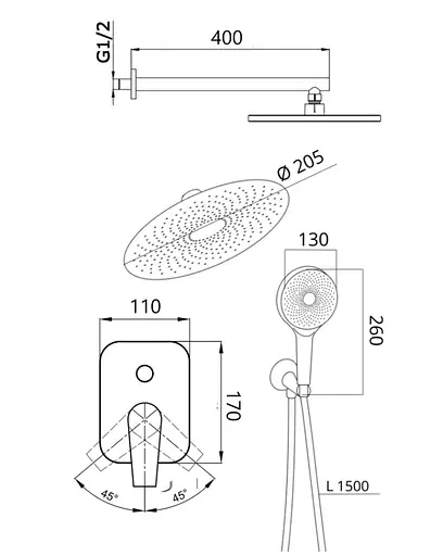 Душова система універсальна Qtap Slavonice Chrome прихованого монтажу QTSLA113CRM45898 - фото 10