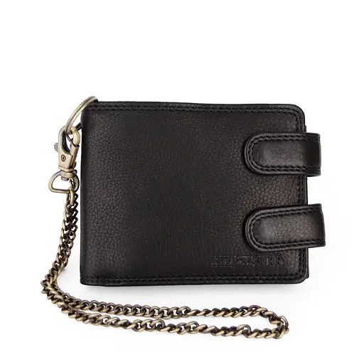 Мужское кожаное портмоне Hill Burry 6404DL черное на кнопках с цепочкой - фото 1