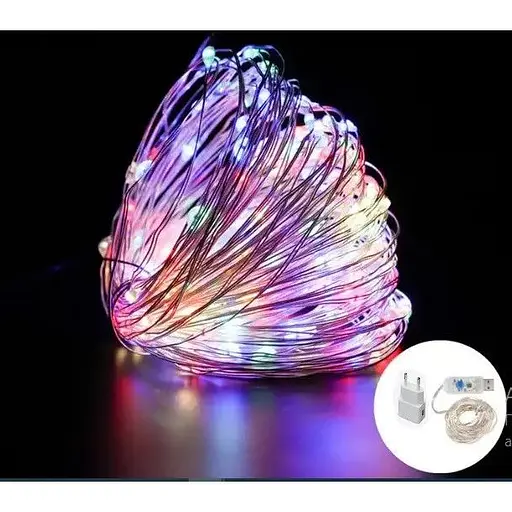 Светодиодная гирлянда нить OK Led 8 режимов капля росы 20м 200led от USB от павербанка RGB юсб +блок