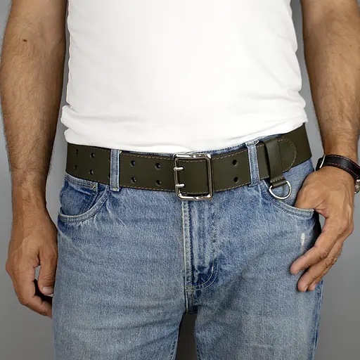 Ремень мужской кожаный широкий зеленый JK-5080 (120 см) - фото 6