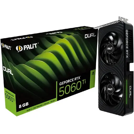 Відеокарта GeForce RTX 5060 Ti, Palit, Dual, 8Gb GDDR7, 128-bit, HDMI/3xDP, 2573/28000 MHz, 8-pin (NE7506T019P1-GB2062D) - фото 1