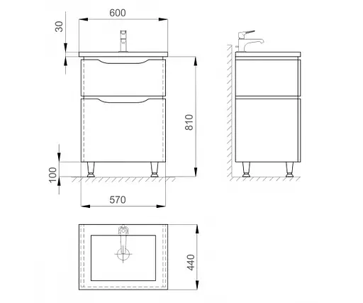 Тумба підлогова Sanwerk Алесса 60 венге з умивальником Space Line (MV0000873) Венге - фото 4