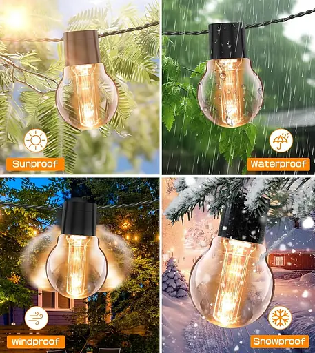 LITOHOM Солнечные гирлянды для улицы, 14M/46FT G50 солнечные гирлянды для улицы, 30 лампочек с USB-портом и пультом дистанционного - фото 3
