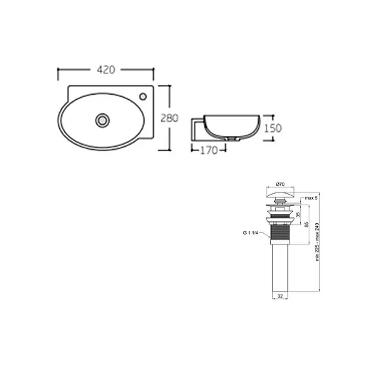 Умивальник Qtap Leo підвісний овальний правий 430x290x140 мм White + донний клапан PU02O, Білий - фото 2