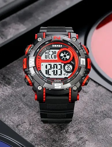 Чоловічий наручний кварцовий годинник Skmei 1887 (Чорний з червоним) - фото 6