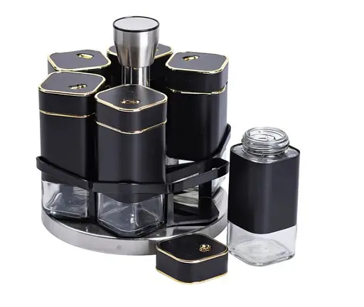 Органайзер набор Condiment Set для специй на подставке с 6 емкостями по 120 мл Черный - фото 2