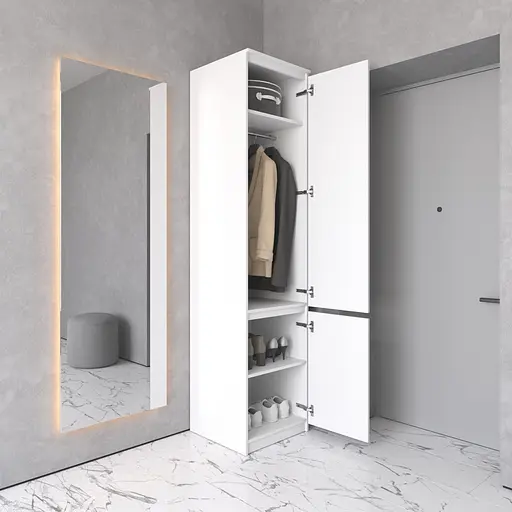 Шкаф пенал Vays R-21 Венге Темный-Белый фасад, с полками и штангой, без ручек, ЛДСП, 50×50×211 см - для одежды и обуви, в прихожую - фото 2