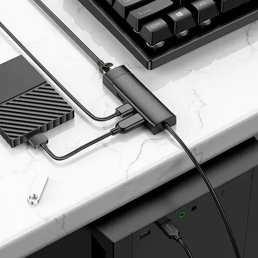 Адаптер конвертер - перехідник Hoco Ethernet (LAN 100 mbit) HB42 Usb на 4 порти (3 Usb 2.0 + RJ45) - фото 5
