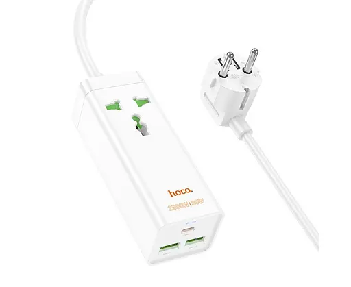 Зарядное устройство удлинитель Hoco AC9A 3 порта и 1 розетка 1.5 метра белое - фото 1