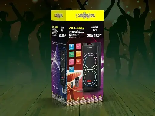 Акустическая переносная колонка ZXX-5560 2x10" TWS/FM/USB/TF/BT/REC/LED/2MIC/ДК 100Вт беспроводная колонка - фото 4