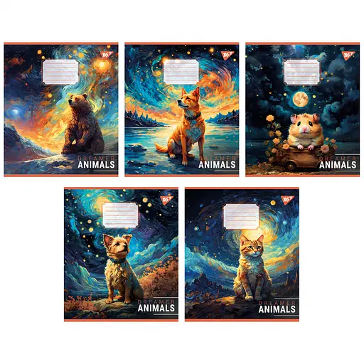 Тетради ученические 18 листов клетка Yes Dreamer animals, 25 шт. в упаковке