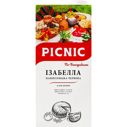 Напій винний Picnic Ізабелла Picnic по Бессарабськи червоне напівсолодке 1 л - фото 1