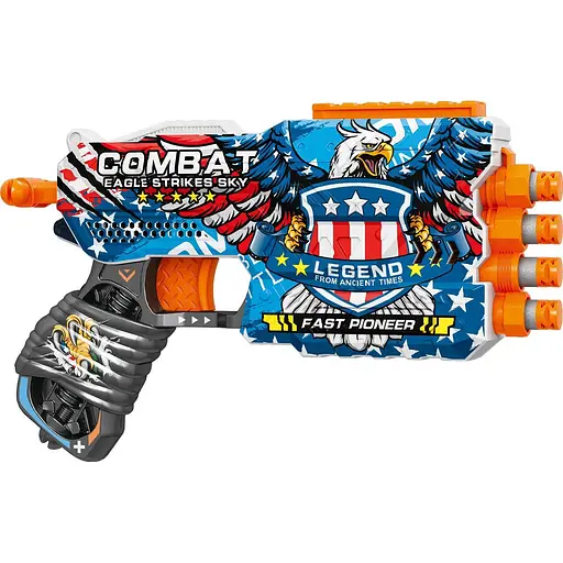 Игрушечный детский пистолет мех. четырехствольный с мягкими патронами (12 шт.) (Боевой Орел)(23 х 14.5см) - фото 1