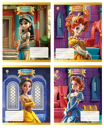 Зошити учнівські 12 аркушів коса лінія Тверда Принцеси, 25 шт. в упаковці