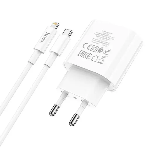 Адаптер Сетевой HOCO Type-C to Lightning Cable Metro single port charger set C94A |1Type-C, 20W/3A, PD/QC| - фото 1