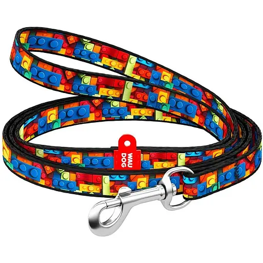 Повідець для котів та дрібних порід собак Waudog Nylon нейлоновий, малюнок "Блоки", XS