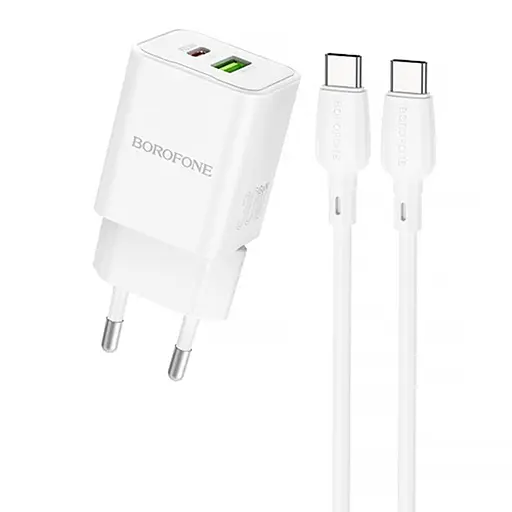 МЗП Borofone BN14 Royal PD30W+QC3.0 (1USB-A/1C) + кабель Type-C to Type-C White