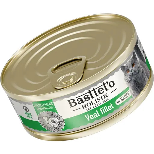 Влажный корм для кошек Basttet`o Holistic кусочки филе телятины в соусе 85 г ж/б