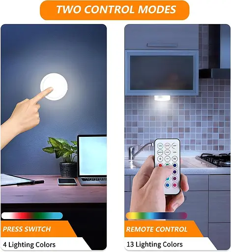 Push-светильники ALTUY USB с пультом дистанционного управления, RGB Сменный Tap Light Мощный Puck Lights Stick - фото 3