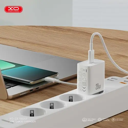 Мережевий зарядний пристрій XO CE15 (EU) PD20W USB-C fast charging charger with Lightning cable Білий - фото 2