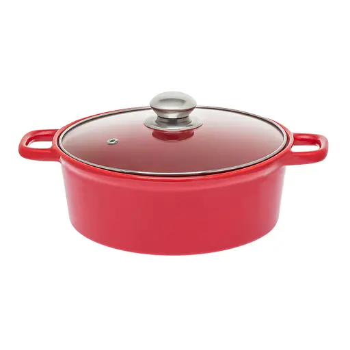 Керамическая кастрюля круглой формы с крышкой, 1.88 л, S&T Красный 87671 - фото 2