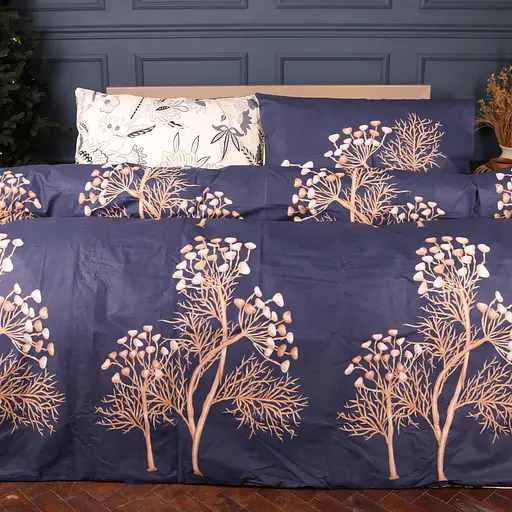 Комплект постільної білизни MirSon Gentle Flora Ranforce Elite 143х210 см синьо-бежевий (2200012434574)