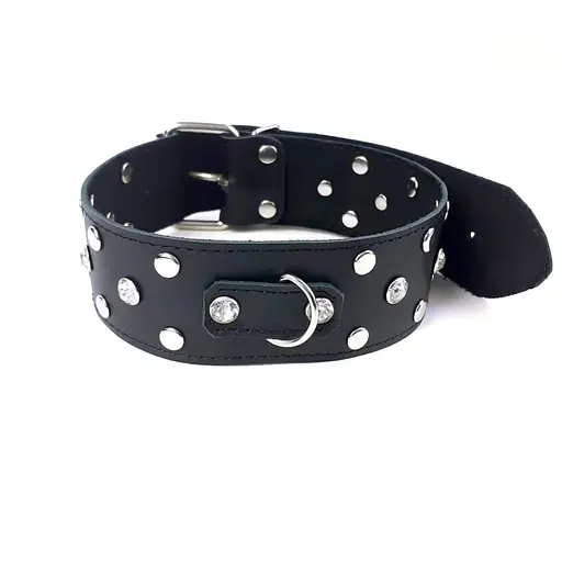 Нашийник з натуральної шкіри із заклепками та стразами Art of Sex - Jenna Collar, Чорний - фото 2