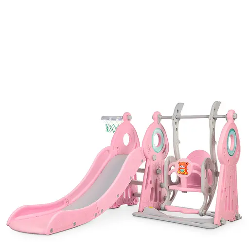 Дитяча гірка-гойдалка BAMBI WM19011-8 з баскетбольним кільцем, ш152-г184-в103см, рожева - фото 2