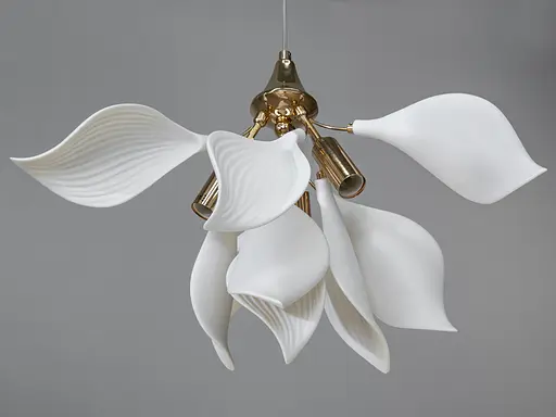 Модная подвесная керамическая люстра в гостиную, 3 лампы, золото. - фото 2