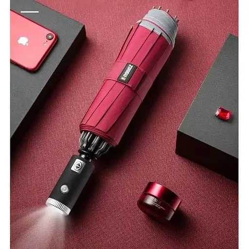 Зонтик складной автоматический с фонариком Zuodu (ZD002-LED) красный - фото 7