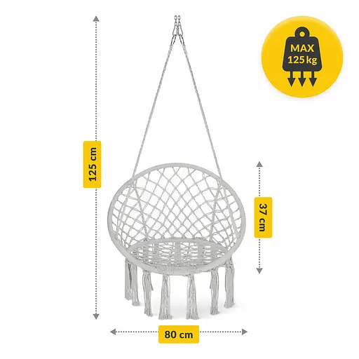 Крісло-гойдалка 4FIZJO Boho Dream 80 см підвісна, плетена Grey (P-5905973404525) - фото 7
