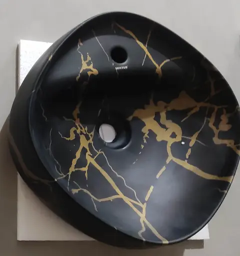 Умивальник накладний Mixxus Premium Wave-0201 marble 430x430x150 мм з отвором під змішувач MP6536, Мармур - фото 5