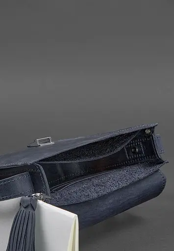 Кожаная женская бохо-сумка Лилу синяя Crazy Horse - фото 4