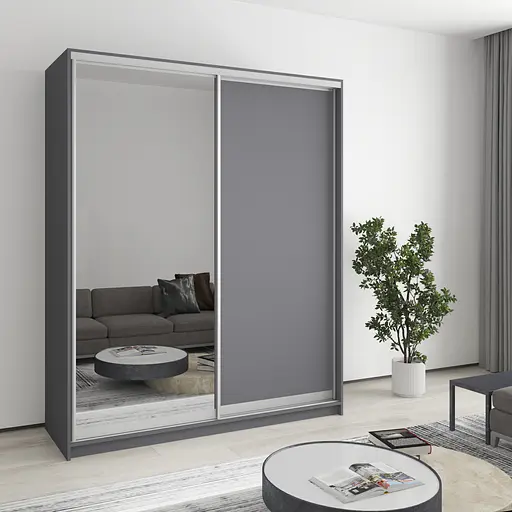 Шафа-купе дводверна MebelStar Стандарт AL ДСП/Дзеркало 170x60x210 см Антрацит (MBS-2421)