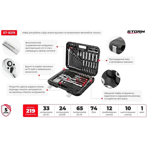 Набір інструментів Intertool Storm ET-8219 219 шт. [91257] - фото 13