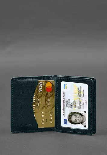 Кожаная обложка для водительского удостоверения, ID и пластиковых карт 2.0 зеленая - фото 6